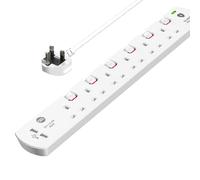 SLx Extension Lead 1m 6 Way Gang Switched Surge Protected Power Strip with 2 USB A Ports & LED Indicator 13A UK Plug & 3 Pin Sockets Wall Mountable Extension Cord for Home, Office or Garage White