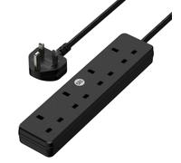 SLx Extension Lead 2m 4 Way Gang Mains Power Strip with 13A UK Plug & 3 Pin Sockets Wall Mountable Extension Cord for Home, Office or Garage Black
