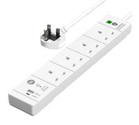 SLx Extension Lead 2m 4 Way Gang Switched Surge Protected Power Strip with USB A & USB C Ports & LED Indicator 3 Pin Sockets Wall Mountable Extension Cord for Home, Office or Garage White