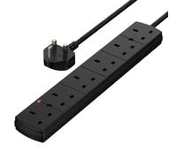 SLx Extension Lead 2m 6 Way Gang Mains Power Strip with 13A UK Plug & 3 Pin Sockets Wall Mountable Extension Cord for Home, Office or Garage Black