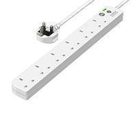 SLx Extension Lead 2m 6 Way Gang Surge Protected Power Strip with LED Indicator 13A UK Plug & 3 Pin Sockets Wall Mountable Extension Cord for Home, Office or Garage White
