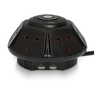 SLx Extension Lead with USB Slots, 1m, Multi USB Plug, Surge Protected, 6 x UK Plug Sockets, 2 x USB Sockets, Phone & Tablet Charging Home Office Accessories (Black)