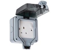 SLX Weatherproof Outdoor Socket 1 Gang IP66 13A Switched Socket, Lockable Cover, Durable UV-Stabilised Housing, Wall-Mounted Waterproof Socket for Garden & Workshop