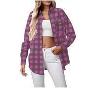 Slxbear A Pink Plaid Shirts for Women Button Down Flannel Shirt Casual Plus Size Work Tops Long Sleeve Checkered Blouse Tops Lightweight Turn Down Collar Tshirts with Pockets XXL