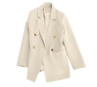 Slxbear Beige Womens Business Blazers Jackets Formal Work Office Suit Blazer Coats Oversized Double Breasted Long Sleeve V Neck Blazer Jackets M