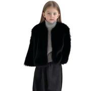 Slxbear Black Fluffy Faux Fur Coat for Kids Toddler Girls Winter Open Front Long Sleeve Cardigans Elegant Prom Stylish Shaggy Warm Jackets Cosy Faux Fur Jackets Outwear 5-6 Years