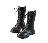 Slxbear Black Girls Hiking Boots Kids Lace Up Side Zipper Lightweight Casual Shoes Waterproof Solid Mid Calf Combat Boot Classic Breathable Comfortable Outdoor School Climbing Boots UK Size 10.5