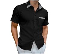 Slxbear Black Men's Short Sleeve Button Down Shirt Summer Business Work Tops Casual Turn Down Collar Smart Shirts Beach Shirts Vacation Wedding Shirt with Chest Pocket XXL