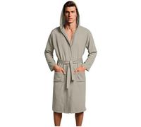 Slxbear Black Men's Waffle Knit Bathrobe with Hood Lightweight Long Sleeve Robe with Pockets Soft Kimono Belt Loungewear for Spa Sleepwear Casual Home Solid Nightwear XXL