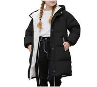 Slxbear Black Puffer Jacket Kids Windproof Warmwinter Coat Heavyweight Hooded Girls Solid Quilted Padded Down Jackets with Pockets Softshell Jackets Solid Color Cosy Outwear 10-11 Years