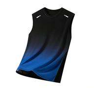 Slxbear Blue Mens Sleeveless Tank Tops Cooling Gradient Print Graphic Tshirts Soft Round-Neck Casual Summer Workout Athletic Shirt Oversized Tshirt Quick Dry Gym Shirt 4XL