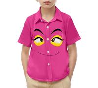 Slxbear Boys Novelty Dress Shirts Summer Button Down Funny Cartoon Smile Happy Face Shirts Hawaiian Tropics Cute Shirt Casual Beach Tops Versatile Short Sleeve Lightweight Tee Hot Pink 8-9 Years
