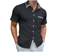 Slxbear Dark Gray Men's Short Sleeve Button Down Shirt Summer Business Work Tops Casual Turn Down Collar Smart Shirts Beach Shirts Vacation Wedding Shirt with Chest Pocket XXL