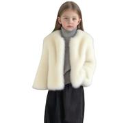 Slxbear Fluffy Faux Fur Coat for Kids Toddler Girls Winter Open Front Long Sleeve Cardigans Elegant Prom Stylish Shaggy Warm Jackets Cosy Faux Fur Jackets Outwear Beige 11-12 Years