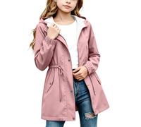 Slxbear Girls Waterproof Rain Jacket Windbreaker Lightweight Rain Jackets with Pockets Durable Functional Raincoats for Kids with Hood Solid Full Zip Button Down Raincoats Preppy Clothes