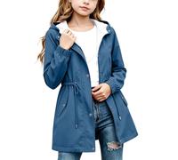 Slxbear Girls Waterproof Rain Jacket Windbreaker Lightweight Rain Jackets with Pockets Durable Functional Raincoats for Kids with Hood Solid Full Zip Button Down Raincoats Preppy Clothes