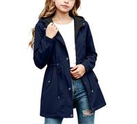 Slxbear Girls Waterproof Rain Jacket Windbreaker Lightweight Rain Jackets with Pockets Durable Functional Raincoats for Kids with Hood Solid Full Zip Button Down Raincoats Preppy Clothes
