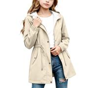 Slxbear Girls Waterproof Rain Jacket Windbreaker Lightweight Rain Jackets with Pockets Durable Functional Raincoats for Kids with Hood Solid Full Zip Button Down Raincoats Preppy Clothes