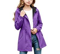 Slxbear Girls Waterproof Rain Jacket Windbreaker Lightweight Rain Jackets with Pockets Durable Functional Raincoats for Kids with Hood Solid Full Zip Button Down Raincoats Preppy Clothes
