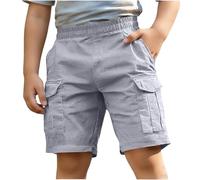 Slxbear Gray Boys Cargo Shorts with Pocket Summer Hiking Shorts Knee Length Pull On Baggy Lightweight Roll Up Hem Short Pants Classic Solid Color Short Trousers 9-10 Years