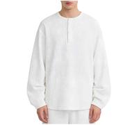 Slxbear Henley Shirts for Men Button Up Long Sleeve Tee Solid Color Stretchly Tee Comfy Textured T-Shirtalthletic Workout Pullover Tops Workout Pullover Tops Athletic Shirts White 4XL