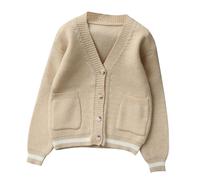 Slxbear Khaki Kids Sweater Cardigan Winter Long Sleeve Knitted Button Up Cardigans with Pockets Soft Knitting Cotton Cardigan Daily Casual School Children Outwear 7-8 Years