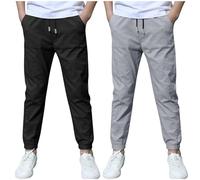 Slxbear Kids 2 Pc Trosuers Summer Trending Jogging Pants Drawstring Elasitc Waist with Pockets Lightweight Breathable Leisure Beach Vacation Long Pants #02Dark Gray 12-13 Years