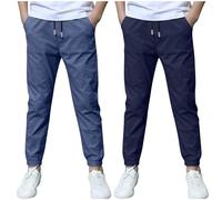 Slxbear Kids 2 Pc Trosuers Summer Trending Jogging Pants Drawstring Elasitc Waist with Pockets Lightweight Breathable Leisure Beach Vacation Long Pants #02Navy 12-13 Years