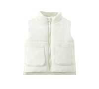 Slxbear Kids Fleece Sleeveless Jackets Winter Warm Full Zip Stand Up Collar Vest Basic Solid Color Warm Thermal Cropped Slim Fit Gilets Versatile Padded Quilted Gilets White 5-6 Years