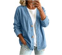 Slxbear Ladies Jackets Classic V Neck Button Front Denim Jacket Lightweight Jean Jackets Breathable Stretch Fit Casual Outerwear with Pockets Trendy Long Sleeved Streetwear Autumn L