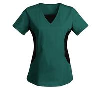 Slxbear Ladies Tops Scrubs Uniforms Summer Blouses Color-Blocking Tunic Top Beauty Scrub Blouses for Women Uk Elegant Nurse Work Wear T Shirts for Women Uk Casual Loose Going Out Tops Green