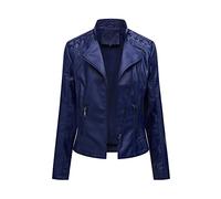 Slxbear Leather Jacket for Women Zip Up Moto Biker Classic Short Coat Faux Leather Jacket Punk Cropped Bomber Jackets Pocket with Zipper Solid Color Trendy Windbreak Coat Outwear