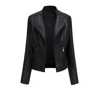 Slxbear Leather Jacket for Women Zip Up Moto Biker Classic Short Coat Faux Leather Jacket Punk Cropped Bomber Jackets Pocket with Zipper Solid Color Trendy Windbreak Coat Outwear