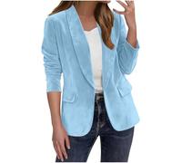 Slxbear Light Blue Womens Slim Fit Blazers Velvet Notched Lapel Vintage Office Button Front Velvet Blazer Solid Suit Jacket Winter Prom Ladies Blazer Wedding Christmas XXL