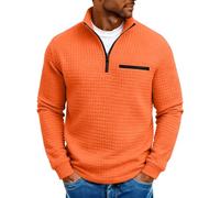 Slxbear Mens Quarter Zip Sweatshirt Waffle Soft Mock Neck Tops Long Sleeve Casual Pullover Sweatshirts With Pocket Active Athletic Comfy Shirts Workout Tees Orange XXL