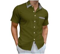 Slxbear Men's Short Sleeve Button Down Shirt Summer Business Work Tops Casual Turn Down Collar Smart Shirts Beach Shirts Vacation Wedding Shirt with Chest Pocket Army Green 3XL