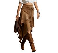 Slxbear Midi Skirt A Line Women's Skirts UK Knee Length Pleated Ruffled Asymmetrical Hem with Tassel Comfort Breathable Suede Flowy Chic Midi Skirt for Women Ladies Boho Casual Leisure Skirts Brown XL