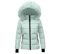 Slxbear Mint Green Winter Puffer Coats for Kids Quilted Thicken Warm Ski Jacket Faux Fur Lined Hooded Comfy Down Jackets Windproof Hooded Fleece Lined Jacket with Pockets 7-8 Years