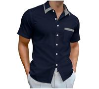 Slxbear Navy Men's Short Sleeve Button Down Shirt Summer Business Work Tops Casual Turn Down Collar Smart Shirts Beach Shirts Vacation Wedding Shirt with Chest Pocket XXL