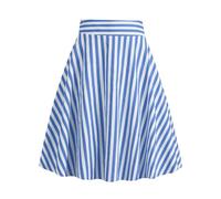 Slxbear Pleated Skirt High Waist A Line Skirt Knee Length Striped Print Flared Hem Soft Lightweight Flowy Swing Casual Skirts for Women Ladies Summer Vacation Loungewear Boho Leisure Skirts