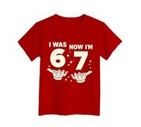 Slxbear Red Kids Funny Tshirts Basic Color Blocking 6 Year Old Birthday Boys Kids Now I'm 6 Next Year I'll Be 7 T-Shirt Versatile Comfy Children Outfits School Daily Wear 7-8 Years
