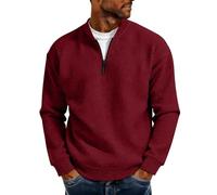 Slxbear Red Mens Quarter Zip Sweatshirts Pullover Waffle Knit Sweaters Long Sleeve Shirts Basic Solid Color Tees Lightweight Texture Regular Fit Shirts XXL