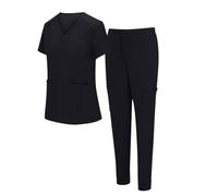 Slxbear Scrubs for Women Medical Uniforms Set Lightweight Quick Drying Protective Workwear Set V Neck Short Sleeve Top with Multi Pockets & Trousers with Adjustable Waist Nursing Uniform Black XL