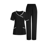 Slxbear Scrubs Uniforms Women Set Medical Uniforms & Scrubs Protective Multi Pocket V Neck Tunic & Slip On Pants Quick Drying Durable Workwear Nursing Clinic Carers Uniform Black XXXL