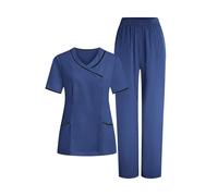 Slxbear Scrubs Uniforms Women Set Medical Uniforms & Scrubs Protective Multi Pocket V Neck Tunic & Slip On Pants Quick Drying Durable Workwear Nursing Clinic Carers Uniform Dark Blue XXL