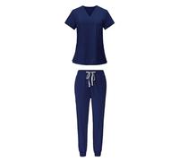 Slxbear Scrubs Women Jogger Set Solid Short Sleeve V-Neck Shirts and Jogger Drawstring Pants Medical Nursing Uniforms Set Workwear for Nurses with Multi Pockets Stretch Comfort Scrub Sets S