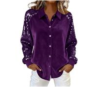 Slxbear Sequin Blouses for Women Velvet Party Night Sparkly Shirts Long Sleeve Button Down Shirt Elegant Dressy Going Out Tops Lapel Neck Sequined Glitter Blouse Christmas Evening