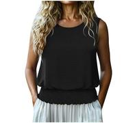 Slxbear Summer Tops for Women UK Ruffle Hem Cami Vests Y2K Tank Tops Sleeveless Bubble Hem Tee Shirt Smocked Elasticated Waist Blouses Solid Color Lightweight Casual Basic Vest Tops S,M,L,XL,XXL