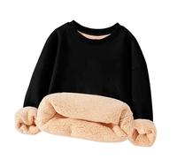 Slxbear Unisex Boys Girls Sherpa Lined Pullover Crewneck Winter Warm Sweatshirt Fleece Long Sleeve Sweatshirts Crewneck Everyday Wear School Home Loungewear #01Black 3-4 Years