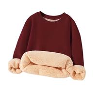 Slxbear Unisex Boys Girls Sherpa Lined Pullover Crewneck Winter Warm Sweatshirt Fleece Long Sleeve Sweatshirts Crewneck Everyday Wear School Home Loungewear #01Wine 3-4 Years